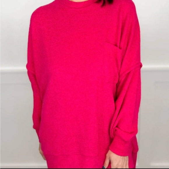 Vibrant Cranberry Red Oversized Shirt-NWOT - Picture 3 of 7